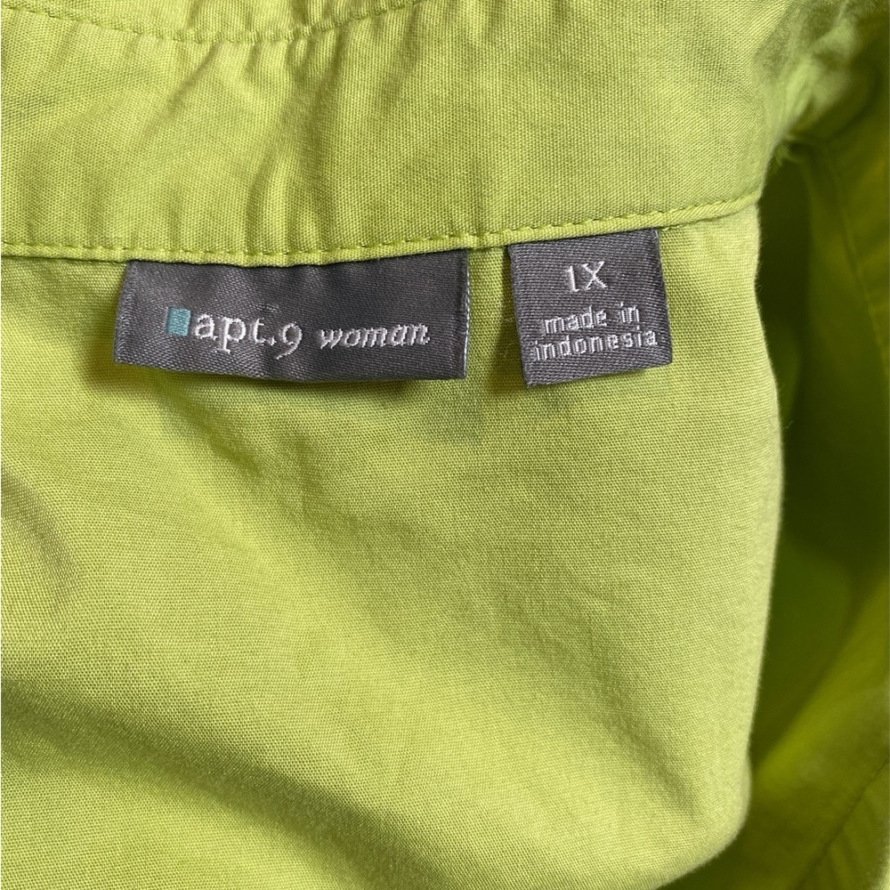 Apt. 9 Green Button Up V Neck Collared Blouse Siz… - image 3